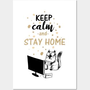 Keep Calm & Stay Home Cat Gaming Social Distancing Funny Posters and Art